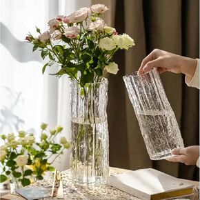 Glass Vase,Clear Glass Cylinder Posy,12inch Tall Crystal Flower Vase for Flowers Floral Arrangement for Centerpieces Living Room、Entryway、Mantle、Wedding、Office(H:12" D:4"