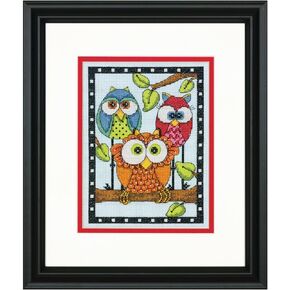 Dimensions 70-65159 Owl Trio Counted Cross Stitch Kit, 5" x 7", Blue
