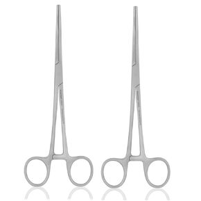 2 Piece Curved & Straight 8" Hemostat Set, Stainless Steel Locking Tweezer Clamps - Ideal Hemostats for Nurses, Fishing Forceps, Crafts and Hobby (Black)