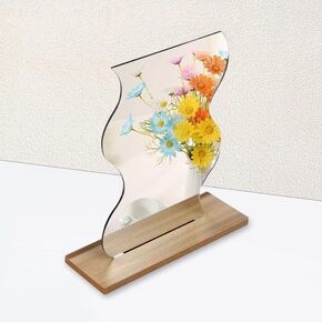 Aesthetic Room Decor Desk Mirror, Irregular Acrylic Mirrors with Wooden Stand for Living Room, Office, Locker, Vanity, Bedroom, Wall Eclectic Decor (Acrylic Loving Mirror)