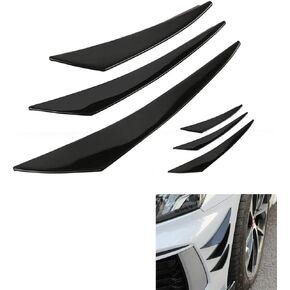 Universal Car Spoiler Canards Kit Front Bumper Lip Splitter, 6pcs Car Exterior Soft Fins Auto Body Anti Collision Strip Decal Sticker (Black)