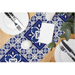 HOSNYE مفرش طاولة نجمة زرقاء، ديكور مفرش طاولة من القطن والكتان للمطبخ وطاولة العشاء العائلية وحفلات العطلات على طراز المزرعة 13 × 72 بوصة in Kuwait