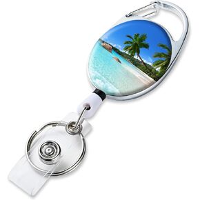 Badge Reel Retractable Badge Holder with Retractable Keychain for Keys Cute Name Nurse Decorative Badge Reels with Belt Clip on ID Card Holders (Mountain Forest)