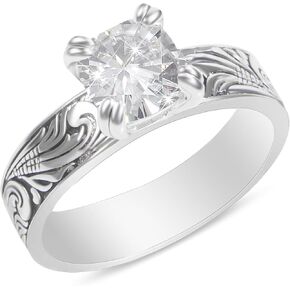 Shiny Cubic Zirconia Statement Ring Antique Flower Vine Design Vintage Rings for Women Cocktail Birthday Wedding Valentine Gift