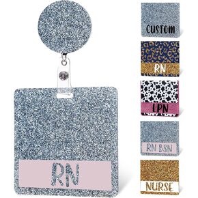 Abamerica RN Badge Buddy Glitter Card Nurse Nursing Accessories Vertical or Horizontal, Heavy Duty Spill Proof & Tear Resistant Materials, Matching Badge Reel Clip