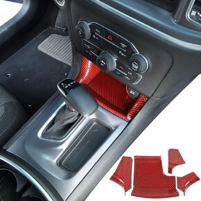 JeCar Interior Accessories Center Console Gear Shift Front Storage Trim Panel for 2011-2020 Dodge Charger, Carbon Fiber, 4PCs