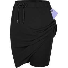 Century Star Tennis Skirts for Women with Pockets Golf Knee Length Skorts Athletic Sports Drawstring Waist Skirts with Shorts