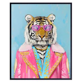 Pink Tiger Cute Pop art - Jungle Animal Eclectic Wall Decor Aesthetic - Big cat Fashion Funky Wall Art - Indie Designer Wall Art, Retro style Chic Home Decor - 80s Cool Wall Decor - Y2K Trendy Stuff