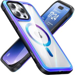 Meifigno Rainbow Series Mag Case for iPhone 15 Pro Max Case 6.7 inch - MagSafe Compatible - Aluminum Alloy Frame - MIL-GRD Drop Protection, Clear Back Phone Case for iPhone 15 ProMax Case, Iridescent