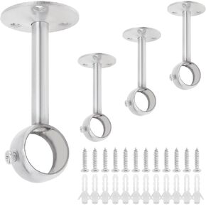 Ceiling Curtain Rod Brackets, 4 Pack Stainless Steel Heavy Duty Curtain Rod Holder for 1 Inch Drape Poles, Matte Black Ceiling Curtain Rods Hooks Hangers for 1 Inch Drape Poles (Black)