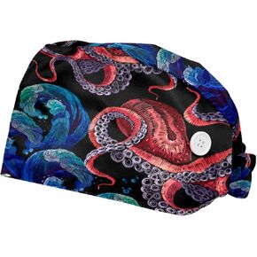 2 Packs Working Cap with Buttons Sweatband Adjustable Hats Surgical Caps for Women Men, Cute Colorful Cats in Kuwait