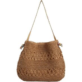 Zipper Straw Bags For Women | Straw Purse Woven Womens Handmade Weaving Summer Handbag for Travel Beach