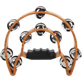 Tambourine, Double Row Metal Jingles Hand Held Percussion Tambourine Half Moon Handbell Musical Instrument with Ergonomic Grip for Adults
