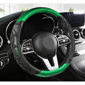GZE Honeycomb Steering Wheel Cover Carbon Fiber Leather Breathable Wear-Resistant 15 Inch Four Seasons Universal Car Steering Wheel Covers (Black-Red)