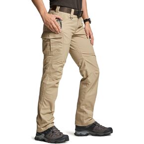 CQR Women's Flex Stretch Tactical Pants, Water Resistant Ripstop Work Pants, Outdoor Hiking Straight/Cargo Pants with Pockets, Vanguard Alamo Khaki, 16 Long