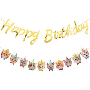 Dog Theme Happy Birthday Banner Set, 10 Dog Faces Decoration with Birthday Garland Colorful Doggy Party Bunting Crown Decor for Dog Theme Birthday Party Supplies (dog)
