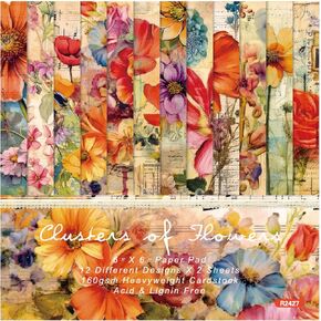 Scrapbook Paper Pad 6"x 6", 24 Sheets Peacock Feathers Pattern Paper Pack, Colorful Single-sided Printed Cardstock 160gsm Decorative Craft Paper for DIY Photo Album Background Card Making