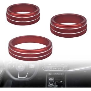 غطاء مقبض فتحة تهوية وحدة التحكم المركزية من الألومنيوم باللون الأحمر متوافق مع Nissan Rogue 2015-2020 S SV SL Platinum Car AC تكييف الهواء مقبض الغطاء الدائري (2015-2020)