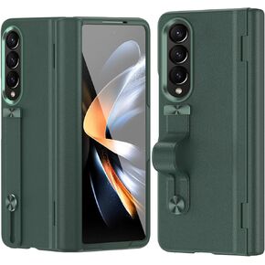 NINKI Compatible Samsung Galaxy Z Fold 3 Case with Strap & Screen Protector,Military Grade Protective Leather Hinged Case for Samsung Z Fold 3 Case Leather,Samsung Z Fold 3 Phone Case Wristband Black