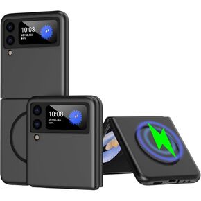Magnetic Case for Samsung Galaxy Z Flip 4, [Compatible with MagSafe] Dual Layer Military Grade Drop Shockproof Anti-Scratch [Wireless Charging] Phone Case for Samsung Galaxy Z Flip4 QHMS-Blue