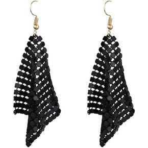 Sparkly Rectangle Sequin Tassel Earrings Boho Charm Colorful Mesh Grid Disco Fringe Square Geometric Long Lightweight Dangle Drop Earrings for Women Teen Girls Prom Party Club Trendy Jewelry Gifts