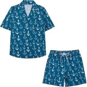 MYJAJAYI Mens Beach Shirt Shorts Set 2 Piece Casual Short Sleeve Button Down Shirts Outfits Summer