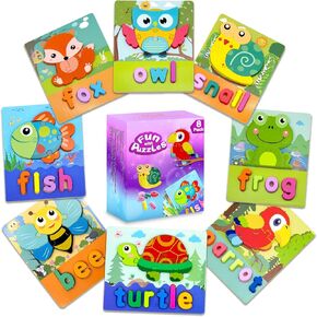 الألغاز الخشبية الحيوانية، ألعاب مونتيسوري للأطفال الصغار 1-3، 8 عبوات من ألغاز الأطفال للأطفال من عمر 2 إلى 3 سنوات فما فوق، تعلم ما قبل المدرسة، لوحة ألغاز للبنين والبنات هدية عيد ميلاد عيد الميلاد in Kuwait