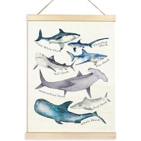 TAEDIN Ocean Animal Chart Wall Art Poster Hanger Frame Set of 2 - Shark Whale Wall Decor with Wood Frames, Coastal Nautical Decor for Bathroom Home Classroom Lake House, 12x16 Inches