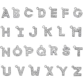 MECCANIXITY Alphabet A-Z Letter Charm Jewelry Rhinestones Initial Charm Pendant Charm for Jewelry Making, Bracelet, Craft, Pack of 26