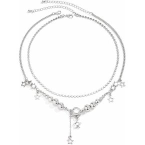 Vintage Layered Necklaces for Women Y2k Necklace Chunky Choker Necklaces Big Star Necklace Cuban Link Chain Necklace