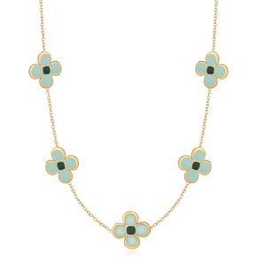 Bummer Gold Flower Choker – Exquisite and Adjustable Stainless Steel Necklace with 18K Gold Plated Necklace and Lucky Four Leaf Clover Pendant