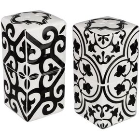 Black & White Mediterranean Damask Salt & Pepper Shakers