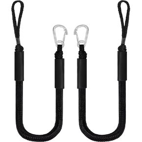 Bungee Dock Lines Boat Accessories Bumpers Rope 2 Pack 4FT Mooring with Hook Loop for Anchor Docking Jet Ski Jetski Bondaged Cord Sailboat Fishing Water Skis Fender Clips Black Marine