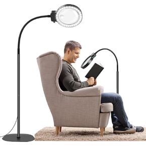 10X 30X Large Floor Magnifying Glass with Light and Stand,36 LED Flexible Gooseneck Magnifying Lamp, Adjustable Brightness Large Lighted Magnifiers for Reading,Sewing,Crafts,Painting,DIY,Close Work