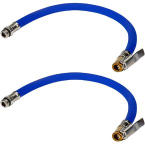 2 Pcs Tire Inflator Rubber Hose with Copper Locking Air Chuck and Standard Tire Valve Fine Thread for Car Truck Blue