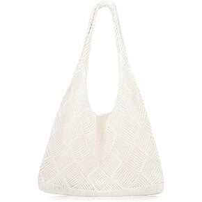 COOKOOKY Crochet Beach Tote bag Summer Beach Bag for Women Aesthetic Mesh Tote Bag Hippie Bag Knit Bag