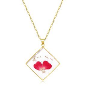 Birth Flower Necklaces For Women - Daisy April Month Flower Necklace - Handmade Pressed Flower Necklace - Unique Holiday Gift - Square Necklace Gold 18"