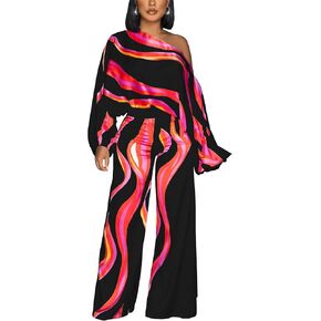 PaladMom Women's Casual Long Sleeves Jumpsuits Sexy Deep V Neck Floral Print Work Wide Leg Long Pants Straight Rompers
