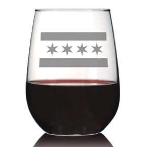 Chicago Flag – Stemless Wine Glasses - Set of 2 - Chitown Gifts - Large 17 Ounce