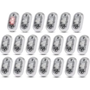 Meerkatt (Pack of 20) 2.5 Inch Oval Clear Lens 10 Amber & 10 Red Oval 2 LEDs SMD Bright Side Marker Lights Trailer Van Truck Bus Chrome 12V 24V DC LM-CHS