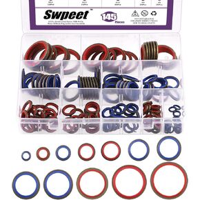 Swpeet 245Pcs 12Sizes 2Colors Self-Centred Dowty Seal Gasket O Ring Kit, Bonded Seal Washer NBR Metric Metal Oil Drain Plug Gasket Kit for Automotive M6 M8 M10 M12 M14 M16 M18 M20 M22 M24 M27 M30