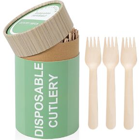 (150 Pcs) Special Edition Compostable Cutlery Set - Disposable Wooden Cutlery Set - Alternative to Plastic, Eco Friendly, Biodegradable, 50 Each Wooden Spoons, Knives, Forks Disposable Utensils Set