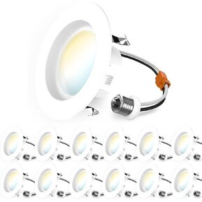 Sunco LED Recessed Lighting 4 Inch, 12 Pack Selectable 2700K/3000K/3500K/4000K/5000K, Dimmable Can Lights, Smooth Trim, 11W=40W, 660LM, Damp Rated, Retrofit Installation - UL Certified