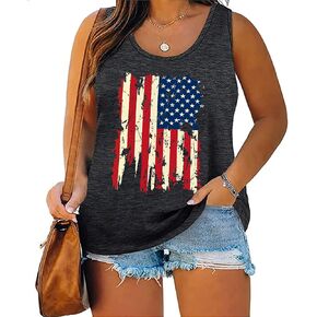 Plus Size American Flag Tank: Women 4th of July Tank Tshirt Patriotic T Shirt USA Sleeveless Tops