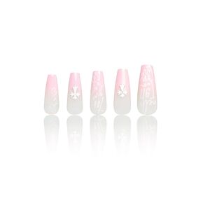 Press On Nails Long Coffin Fake Nails with Glue, 24Pcs Nail Kit-12 Sizes Runway Nails(Alice Wonder)