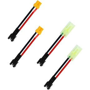 SM2P to XT30 (2pcs) and SM2P to Mini Tamiya (2pcs) Convert Connector Adapter with 16awg 5cm Silicone Wire for RC FPV Drone Car Battery Charger ESC