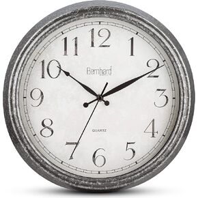 Bernhard Products Rustic Wall Clock 14 Inch Silent Non Ticking, Quartz Battery Operated Decorative Textured Rustic Farmhouse Gray Easy to Read, for Home Kitchen Office