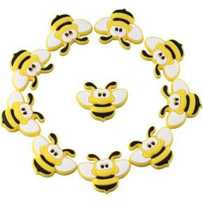 10Pcs Bee Shaped Silicone Beads Cartoon Bee Animal Focal Beads Flat Loose Spacer Beads for Pen Keychain Jewelry Making