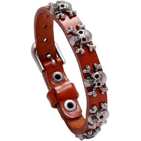 Punk Rock Alloy Skull Rivet Studded Wristband Belt Buckle Pu Leather Cuff Bracelet