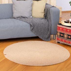 Jute Rug, 4' Round Braided Rugs, Anti Slip Boho Rug, Decorative Pattern Area Rug, Stain Resistant Floor, Kitchen Patio Rug, Entrance Farmhouse Rug, Natural Beige - Spiral